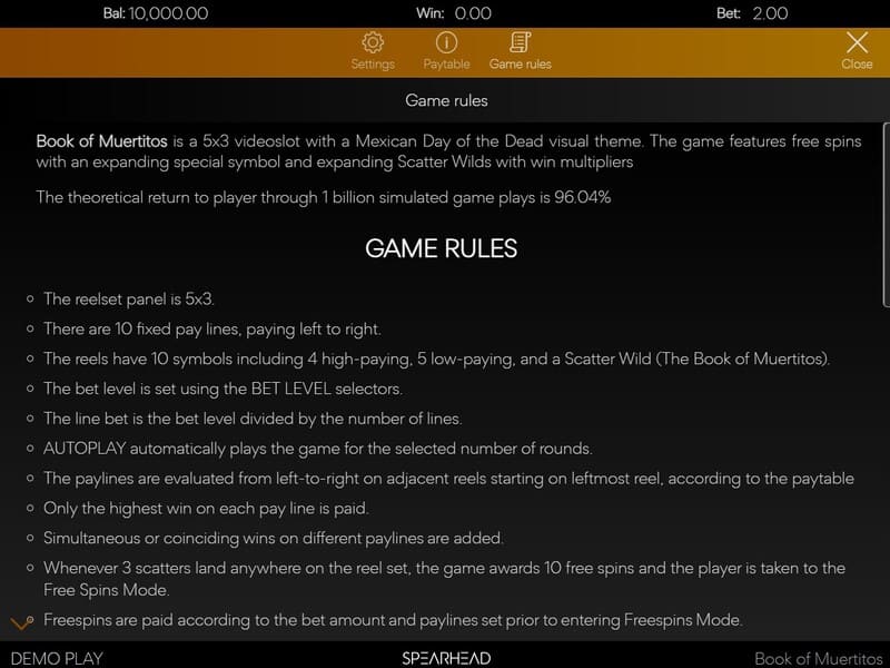 Reglas del juego Book of Muertitos Reglas del juego Book of Muertitos online
